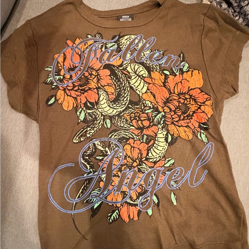 Urban Outfitters Brown Kids Tee with Floral Snake Graphic